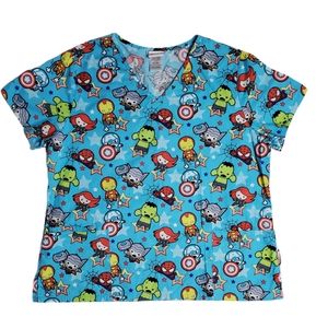 Womens SCRUB TOP-MARVEL BLUE BABY SUPER HEROES Siz